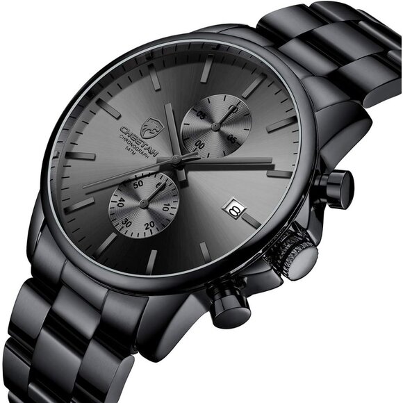 ⚡Men Watches with Black Stainless Steel and Metal Casual Waterproof Chronograph - Picture 2 of 8